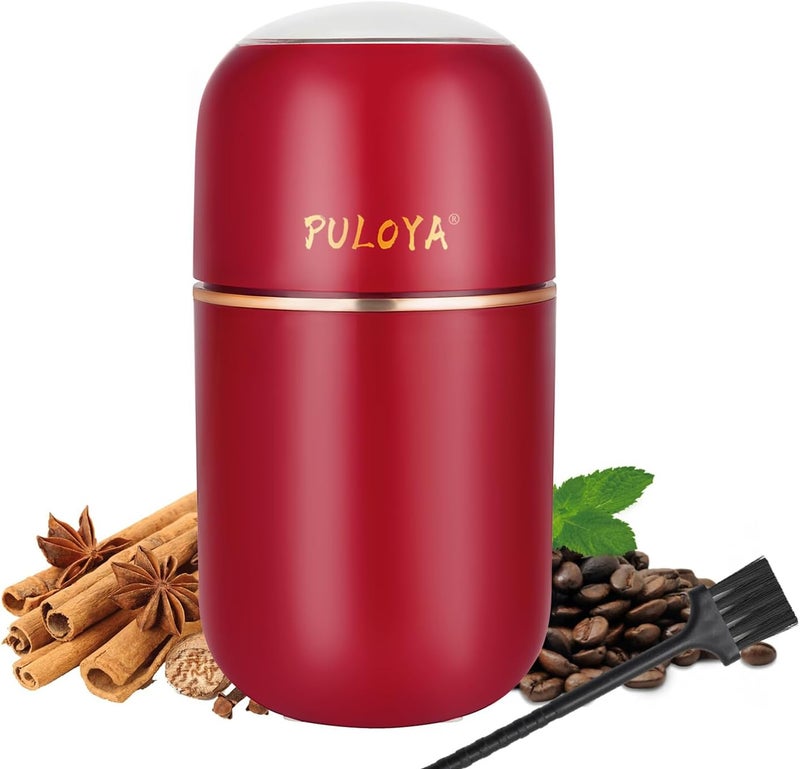 puloya Electric Coffee Grinder for Beans, Spices, Herbs, Grains and Nuts, Stainless Steel Blades, 2.8 oz, Red - Image 1